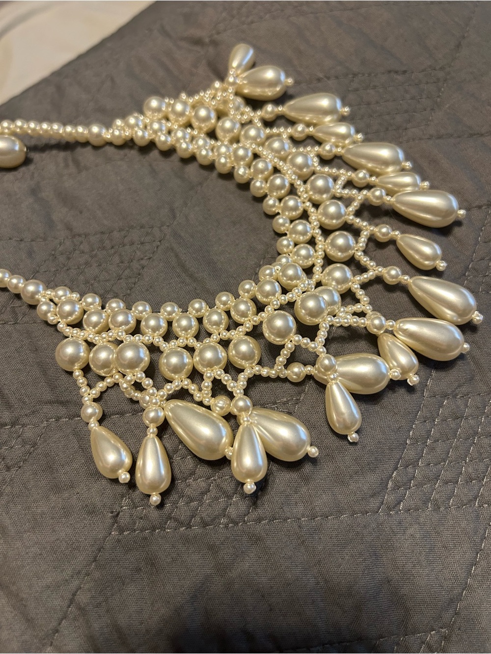 Elegant Pearl Bib Necklace - Ivory Faux Pearls